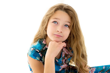 Close up portrait of cute preteen girl