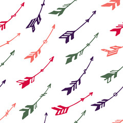 Simple boho arrows graphic seamless pattern. Ethnic vintage design. Native american motive. Cupid arrows illustration. Kids room wallpaper pattern. Weapon objects.