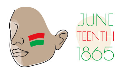 Juneteenth Day concept vector in boho style. African face with red, green stripes