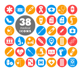 Medicine and healthcare, medical support icons set
