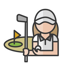 Female golf player avatar. Woman playing sport character. Profile user, person. People icon. Vector illustration