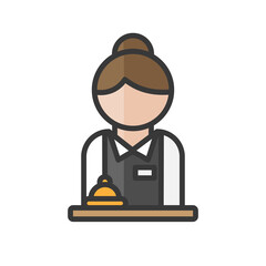 Female hotel receptionist avatar. Woman with uniform and bell character. Profile user, person. People icon. Vector illustration