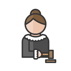 Female judge avatar. Magistrate woman character. Justice and law. Profile user, person. People icon. Vector illustration