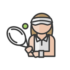 Female tennis player avatar. Woman playing sport character. Profile user, person. People icon. Vector illustration