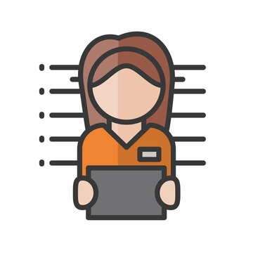 Female prisoner avatar. Offender character. Profile user, person. People icon. Vector illustration