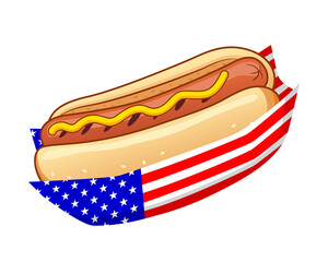 the Independence day hotdog. Vector illustration. Hotdog with american flag.