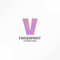 letter V abstract wave gradient stripes fingerprint vector logo design