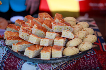 Sliced ​​pastry, Armenian gata․ Gata, Delicious Armenian Traditional Sweet Filling Bread.