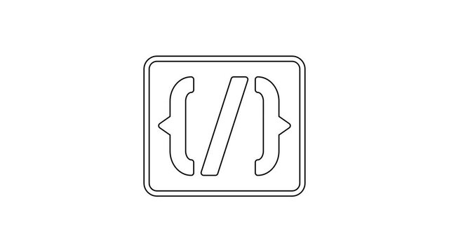 Black line Programming language syntax icon isolated on white background. Syntax programming file system. 4K Video motion graphic animation
