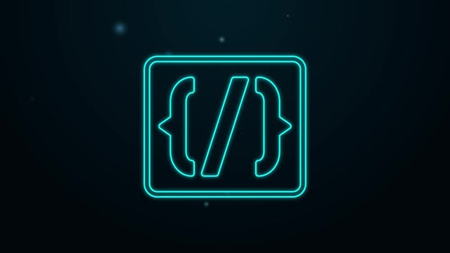 Glowing neon line Programming language syntax icon isolated on black background. Syntax programming file system. 4K Video motion graphic animation