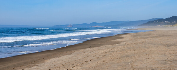 Panoramic view of Neskowin Beach and Cape Lookout on Oregon coastline. © thecolorpixels