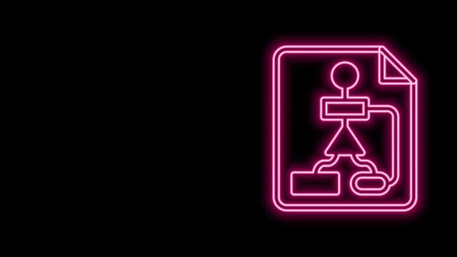 Glowing neon line Tile flowchart for program design or process management plan icon isolated on black background. Block diagram. 4K Video motion graphic animation