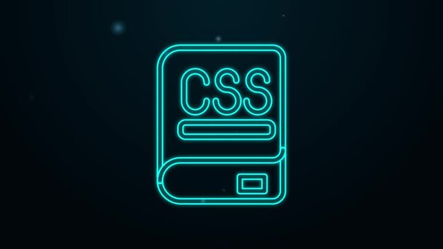 Glowing neon line Books about programming icon isolated on black background. Programming language concept. PHP, CSS, XML, HTML, Javascript learning. 4K Video motion graphic animation