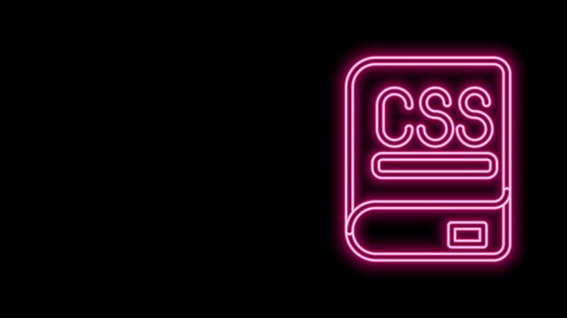 Glowing neon line Books about programming icon isolated on black background. Programming language concept. PHP, CSS, XML, HTML, Javascript learning. 4K Video motion graphic animation