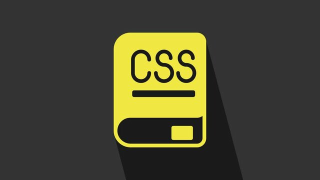 Yellow Books about programming icon isolated on grey background. Programming language concept. PHP, CSS, XML, HTML, Javascript learning. 4K Video motion graphic animation
