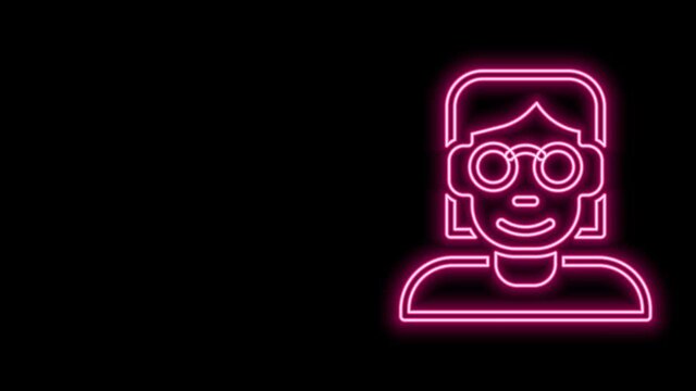 Glowing neon line Hacker or coder icon isolated on black background. Programmer developer working on code, coding, testing, debugging, analysing. 4K Video motion graphic animation