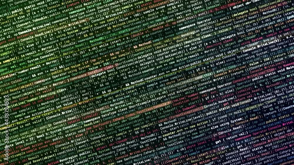 Poster abstract harmful computer code background, seamless loop. animation. technological background with v