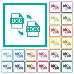 DOC DOCX file conversion flat color icons with quadrant frames