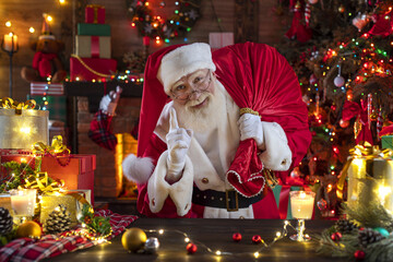 Festive interior inside wooden house, New Year's cheerful mood Spirit of Christmas