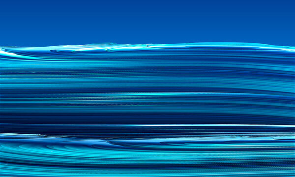 Plastic waves in the ocean. Combinations of many shades of blue against a blue sky. Imitation of sea ocean waves on canvas. Modern art concept