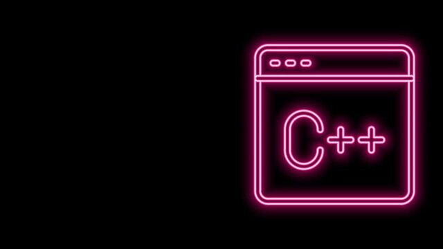 Glowing neon line Software, web developer programming code icon isolated on black background. Javascript computer script random parts of program code. 4K Video motion graphic animation