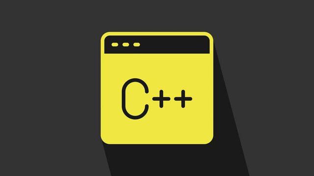 Yellow Software, web developer programming code icon isolated on grey background. Javascript computer script random parts of program code. 4K Video motion graphic animation
