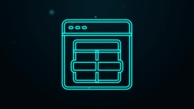 Glowing neon line MySQL code icon isolated on black background. HTML Code symbol for your web site design. 4K Video motion graphic animation
