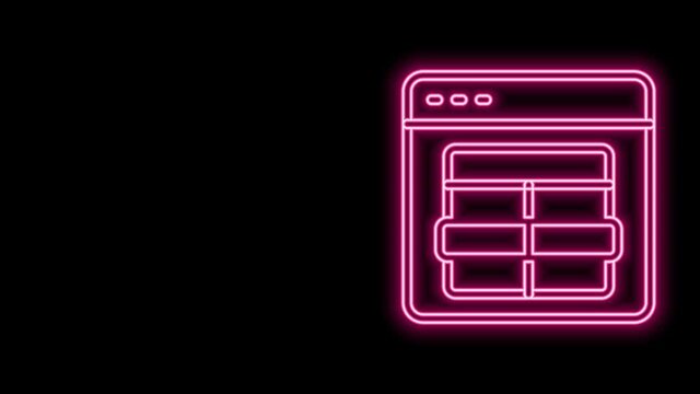Glowing neon line MySQL code icon isolated on black background. HTML Code symbol for your web site design. 4K Video motion graphic animation