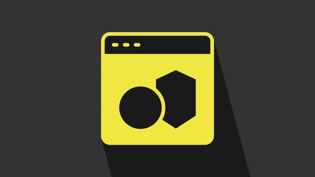 Yellow Software, web developer programming code icon isolated on grey background. Javascript computer script random parts of program code. 4K Video motion graphic animation