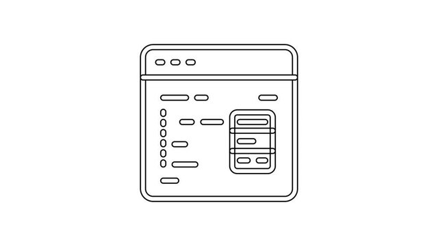 Black line Software, web developer programming code icon isolated on white background. Javascript computer script random parts of program code. 4K Video motion graphic animation