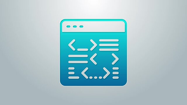 Blue line Software, web developer programming code icon isolated on grey background. Javascript computer script random parts of program code. 4K Video motion graphic animation