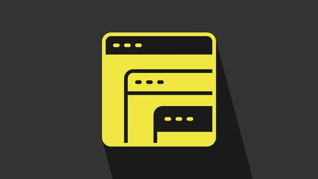 Yellow Software, web developer programming code icon isolated on grey background. Javascript computer script random parts of program code. 4K Video motion graphic animation