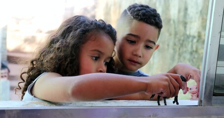 Little kids playing with toys. Small siblings play with toy. Hispanic latin children - Powered by Adobe