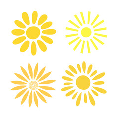 Simple suns set vector flat illustration, cute summer image for making cards, decor, vacation concept and holiday design for children