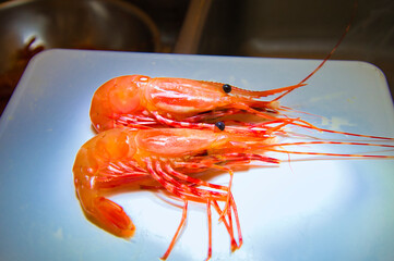 Fresh spotted prawn sold at Steveston fisherman's wharf.  Richmond BC Canada
