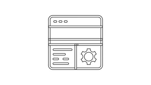 Black line Debugging icon isolated on white background. Debugging tool. Magnifying glass on bug programming. Testing and setting software. 4K Video motion graphic animation