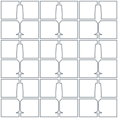 Seamless pattern abstract image glass champagne in square form. Contour line art in flat style. Restaurant alcoholic ornament for celebration design. Repeat beverage outline template