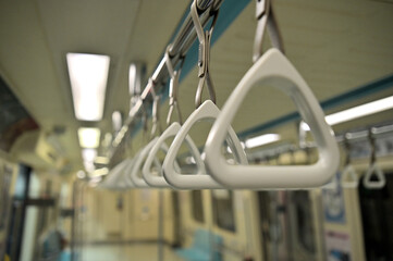 Close-up of MRT handrail.