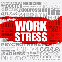 Work Stress word cloud collage, health concept background