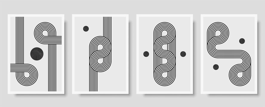 Trendy set of abstract creative minimalist artistic geometric composition ideal for wall decoration, as postcard or brochure design, vector illustration. Geometric wall art print set and decoration