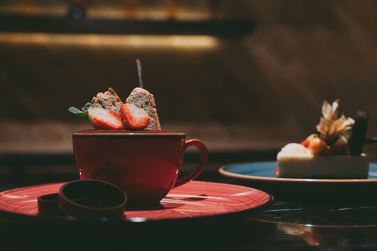 cream  dessert with strawberry