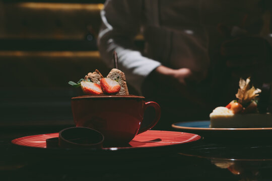 cream  dessert with strawberry