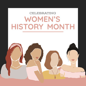 Illustration to celebrate women's history month with white space 
