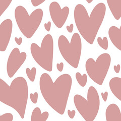 Cute pink hearts on white seamless pattern valentines day simple childish pastel