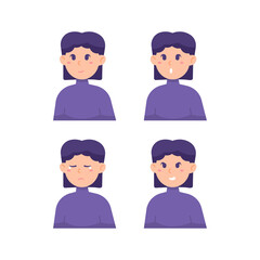 collection of girl expression illustrations. the expression of a girl who is happy, angry, sad, and shocked. funny, cute, beautiful, and adorable women. flat cartoon style. people illustration vector 
