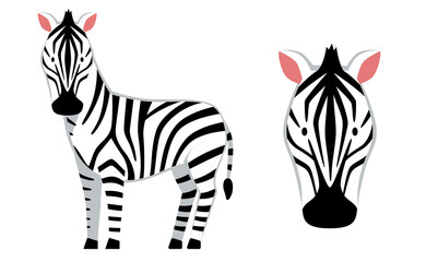 シマウマとシマウマの顔のイラスト素材