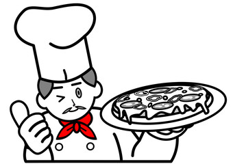 ピザを持ってウィンクするイタリアンシェフ