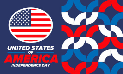 Independence Day in United States of America. The Fourth of July. Happy national holiday, celebrated annual in July 4. American flag. Country freedom day. Patriotic event design. Vector poster