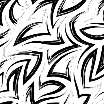 Vector seamless pattern of zigzags and corners in black isolated on white background.Vector seamless geometric pattern of abstract shapes from stripes and lines.Monochrome simple texture.
