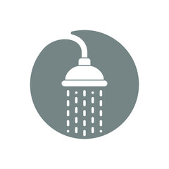 Shower head with trickles water. Sign douche in the circle isolated on white background. Shower or bathroom symbol. Vector illustration